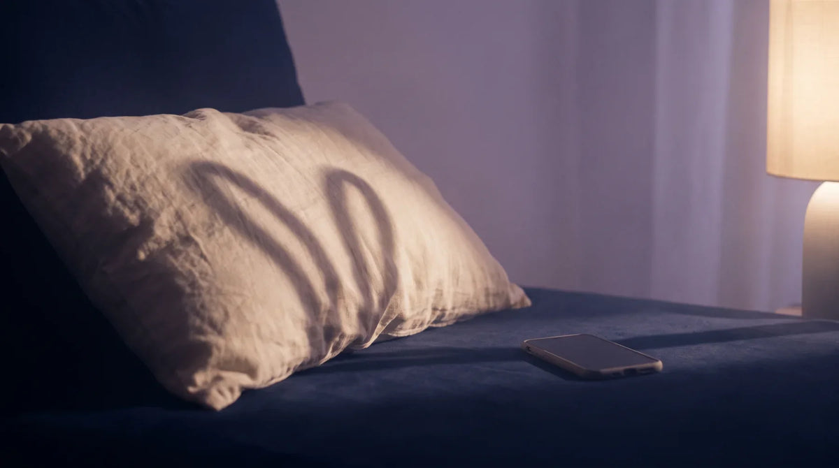 Oreiller de lin et téléphone posé face contre le lit