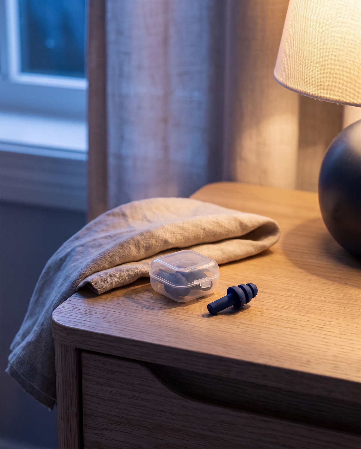 La boîte de rangement posée sur une table de nuit